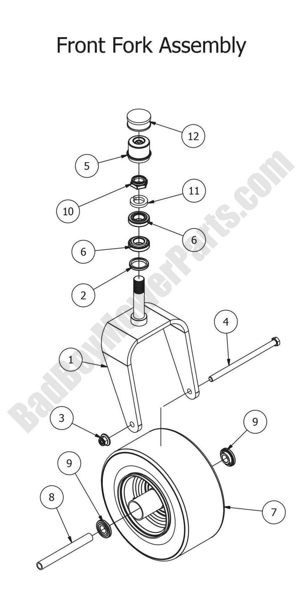 2015 StandOn Front Fork Assembly DiagramBad Boy Mower Parts
